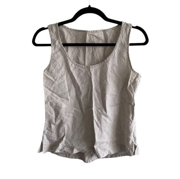 𝅺linen Sleeveless Tank Top Blouse Shirt With Stretch Tan M - Picture 1 of 2